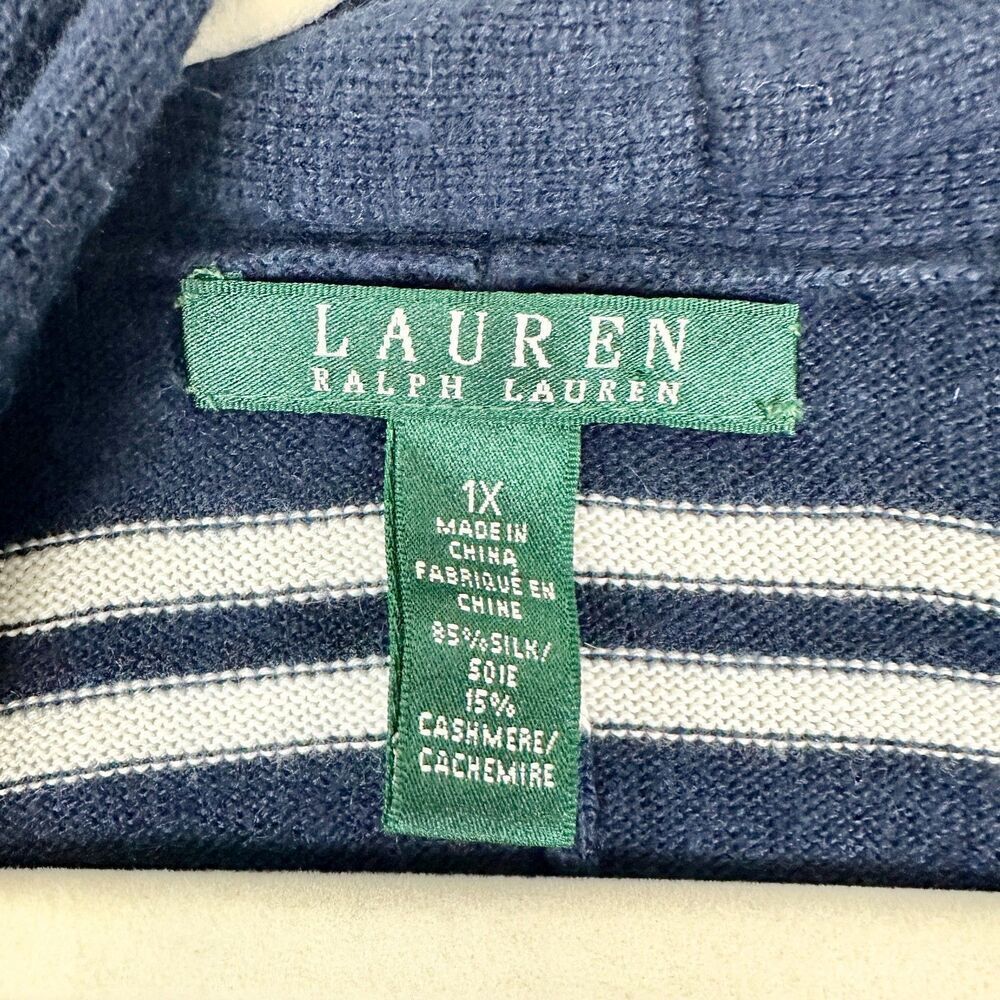 Lauren Ralph Lauren Silk Cashmere Draped Poncho Cardigan Size 1X Navy READ Flaws - Picture 11 of 11